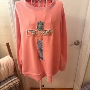 Source Unknown Pink Sweatshirt with Patchwork Cross